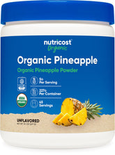 Nutricost front pouch showing organic pineapple powder, convenient pantry flavor
