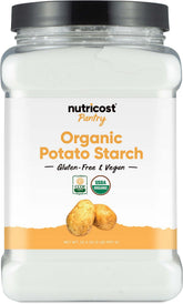 Nutricost front packaging showing organic potato starch and clear labeling benefit