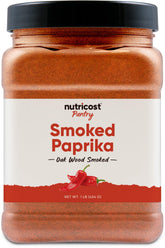 Nutricost smoked paprika front packaging showing one-pound bottle and convenient bulk size benefit