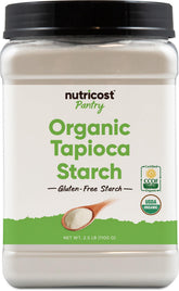 Nutricost front packaging of organic tapioca starch showing size and branding benefits