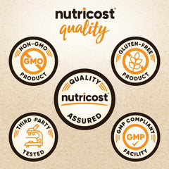 Nutricost paste on spoon showing thick texture for easy mixing and visible seeds