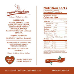 Nuts on the Run resealable pouch zipper detail — keeps pralines fresh longer