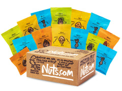 Nuts.com front box view showing festive gift presentation and variety