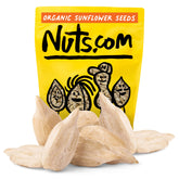 Nuts.com front packaging of 2 lb raw organic sunflower seeds showing product and label benefits