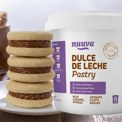 Nuuva pastry tub front view showing large 11 lb container and clear label, reliable supply