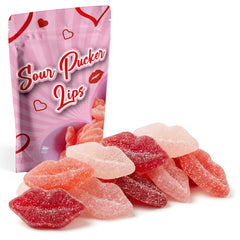 NY Spice Shop front packaging shows resealable 8 oz bag and bright lip gummies for sharing
