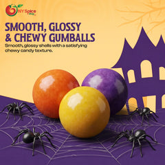 NY Spice Shop gumballs in a glass bowl adding Halloween color to a table