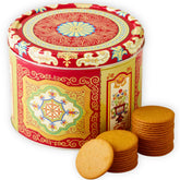 Nyakers tin front view showing botanical design and gift-ready presentation