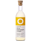 O Olive Oil front bottle shot showing citrus champagne vinegar benefit brightens dishes