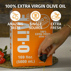 O-Live & Co. spout close-up delivering controlled, drip-free pouring