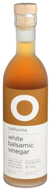 O Olive Oil front packaging showing clear white balsamic bottle and label benefit freshness