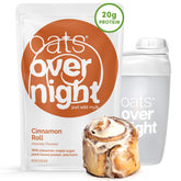 Oats Overnight front packaging showing cinnamon roll flavor benefit: tasty convenience