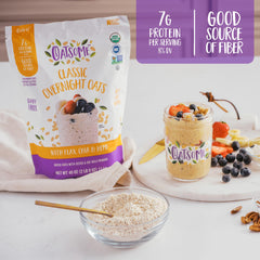 Oatsome served cold in a bowl with fruit showing convenience and freshness