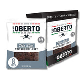 Oberto front packaging showing peppered thin style jerky and convenient pack