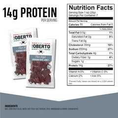 Oberto resealable zipper detail showing freshness retention benefit