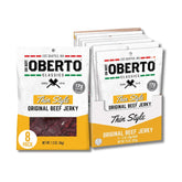 Oberto thin style front pouch showing brand and easy-grab convenience