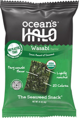 Ocean's Halo close-up texture of roasted seaweed highlighting crisp, savory crunch