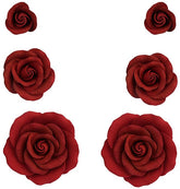 O'CREME front view of deep red gumpaste rose, adds instant cake elegance