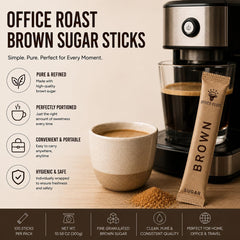 Office Roast close-up of a brown sugar stick showing texture and tear strip