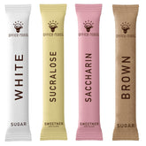 Office Roast front packaging showing four sweetener types and packet count benefits