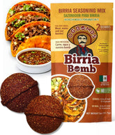 OG BOMBS front packaging showing two birria bombs and benefits