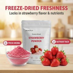 OGACRLA strawberry powder blended into smoothie for vivid natural flavor