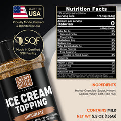 Oh My Spice sprinkled on ice cream adding gourmet chocolate finish and visual appeal