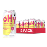 oHy front can view showing strawberry lemon flavor and organic label, refreshing convenience