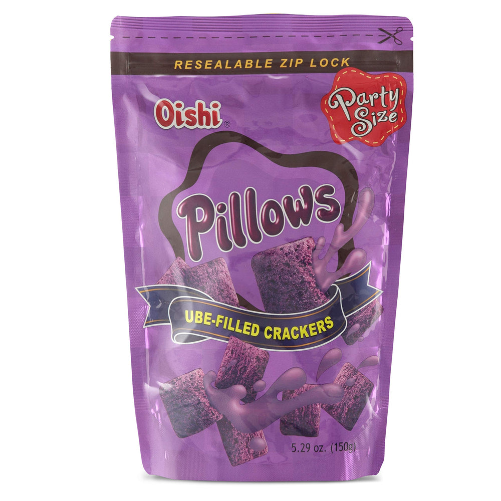 Oishi pilllows ube front packaging showing twin 5.29 oz packs and brand