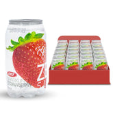 OKF front packaging showing 350ml PET cans and bold strawberry branding, easy-identification benefit