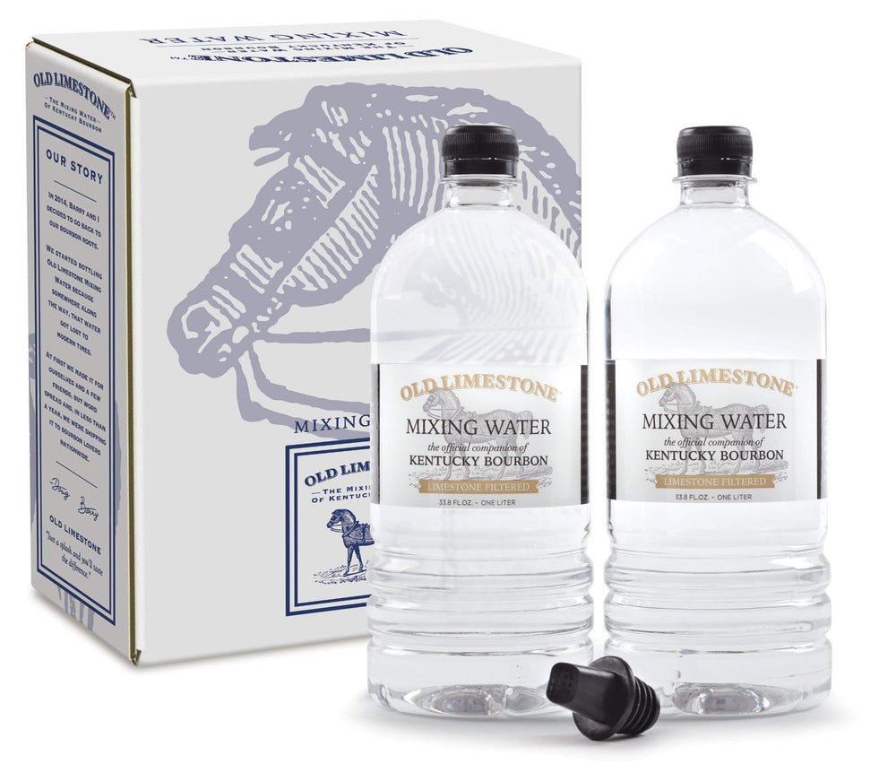 Old Limestone front packaging showing twin one-liter bottles and brand clarity benefit