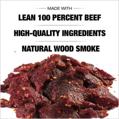 Old Trapper close-up of jerky texture with visible red pepper flakes for bold flavor