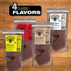 Old Trapper jerky pieces in an outdoor setting showing portability and trail-ready protein