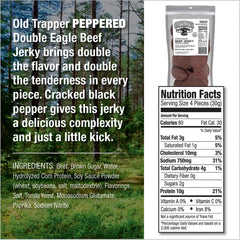 Old Trapper close-up of jerky texture with pepper crust highlighting chew and seasoning