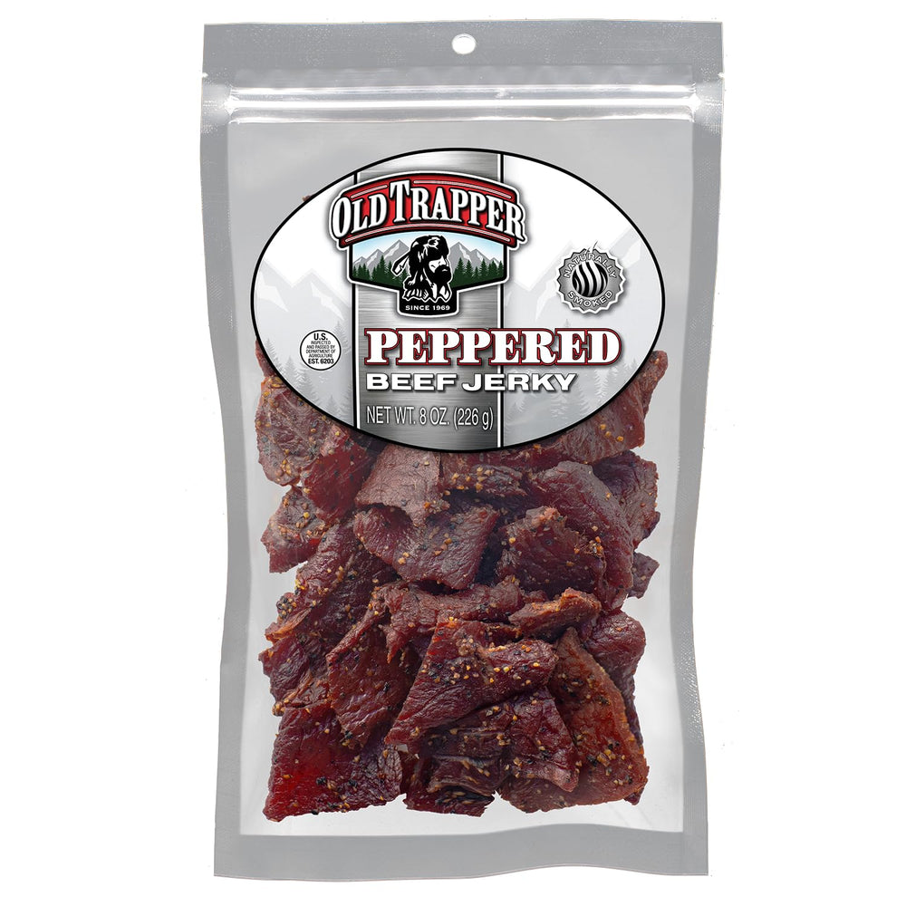 Old Trapper front packaging showing resealable bag and product benefits