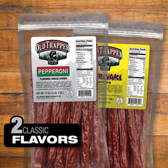 Old Trapper snack stick held in hand demonstrating portable, protein-rich convenience