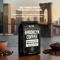 OLDE BROOKLYN COFFEE bag valve detail showing one-way valve, preserving flavor