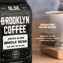 OLDE BROOKLYN COFFEE whole bean close-up texture showing roast color and uniformity