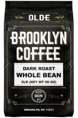 OLDE BROOKLYN COFFEE front packaging shows 5 lb bag and branding for freshness