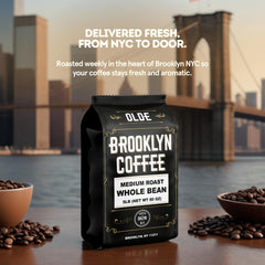 OLDE BROOKLYN COFFEE beans being poured for pour-over offering fresh brewed aroma