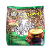 OLDTOWN WHITE front pack showing hazelnut white coffee and quick brewing benefit