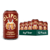 OLIPOP canned Classic Root Beer front packaging showing vibrant branding and appeal