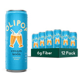 OLIPOP cream soda front packaging showing brand and vanilla flavor benefit