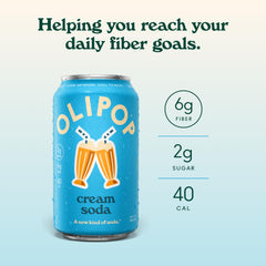 OLIPOP open can being poured into glass demonstrating refreshing fizz
