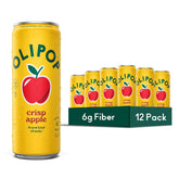 OLIPOP Crisp Apple front packaging showing vibrant cans and brand logo, refreshment ready