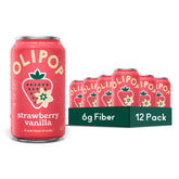 OLIPOP can front view showing strawberry vanilla flavor and easy grab appeal