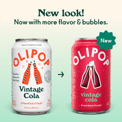 OLIPOP Vintage Cola can close-up top highlighting carbonation and refreshing fizz