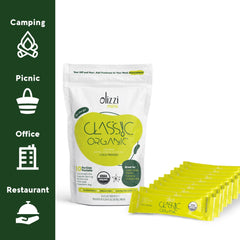Olizzi close-up of pouch material and tear notch, highlights secure freshness