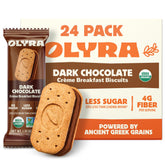 Olyra front packaging showing vanilla and dark choc flavor and convenience