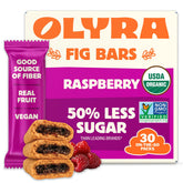 Olyra front packaging showing box of 30 bars and organic badge, convenient storage benefit